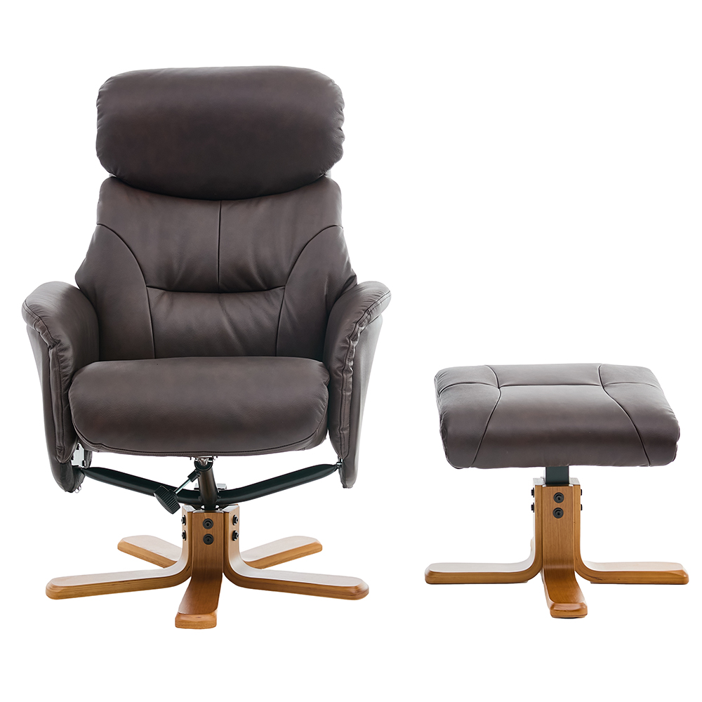 Brelon Leather Swivel Recliner Chair with Footstool in Russet