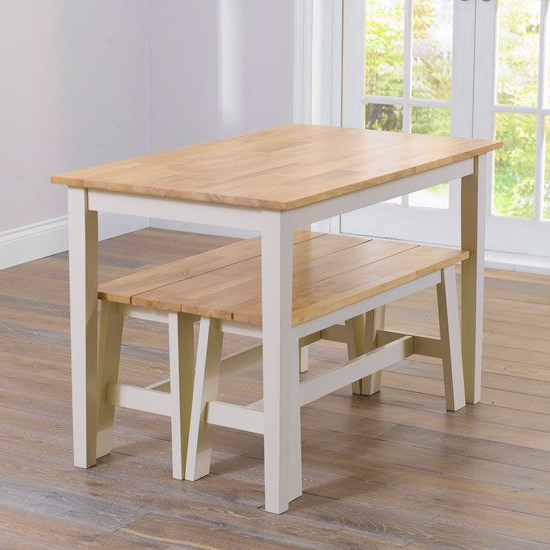 Ankila 115cm Wooden Dining Table With 2 Bench In Oak And Cream_2