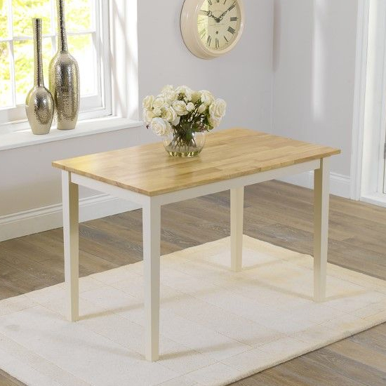 Ankila 115cm Wooden Dining Table With 2 Bench In Oak And Cream_3