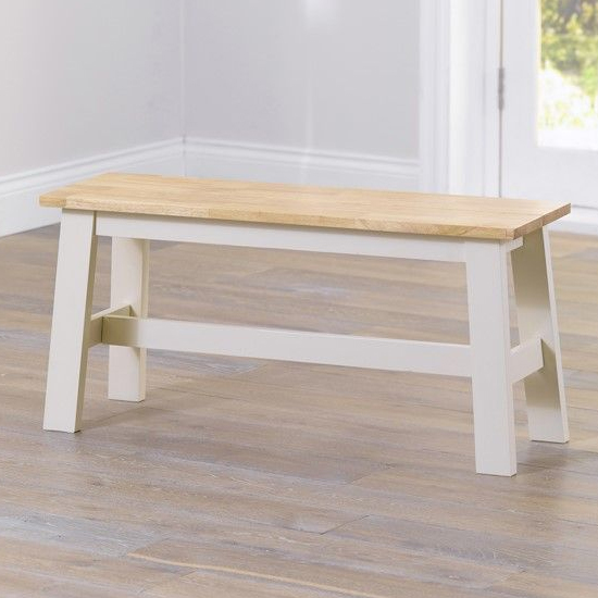 Ankila 115cm Wooden Dining Table With 2 Bench In Oak And Cream_4