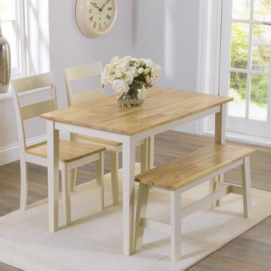 Ankila 115cm Dining Table With 2 Chair 1 Bench In Oak And Cream