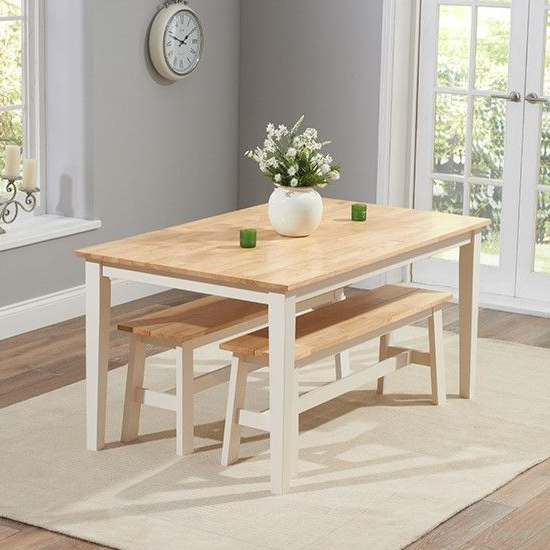Ankila 150cm Wooden Dining Table With 2 Bench In Oak And Cream_2