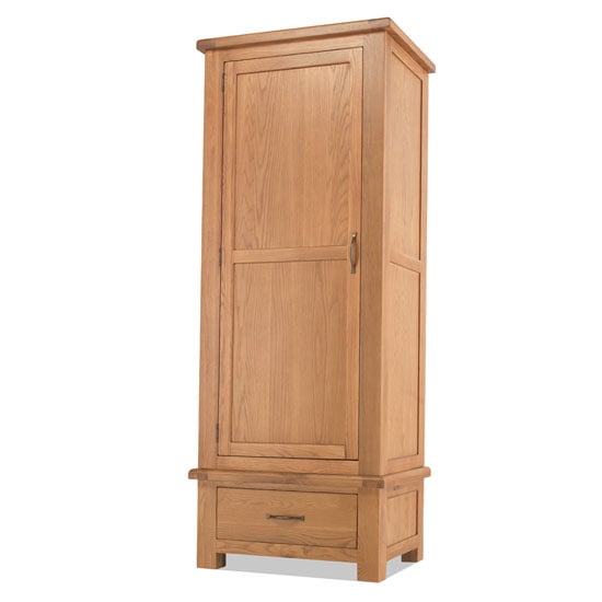 Brendan Single Door Wardrobe In Crafted Solid Oak With 1 Drawer