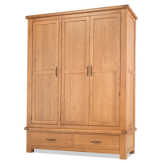Product photograph of Brendan Triple Door Wardrobe In Crafted Solid Oak With 2 Drawers from Furniture in Fashion