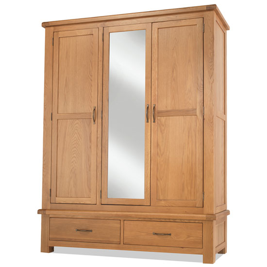 Product photograph of Brendan Triple Door Wardrobe In Crafted Solid Oak With Mirror from Furniture in Fashion