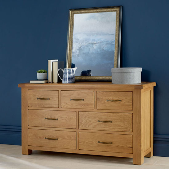 Product photograph of Brendan Wide Chest Of Drawers In Crafted Solid Oak With 7 Drawer from Furniture in Fashion