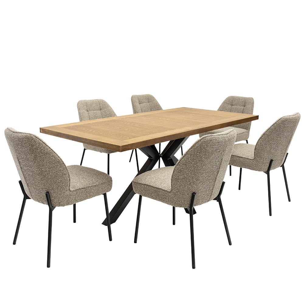 Breno Oak Veneer Dining Table with 6 Bromley Mocha Chairs