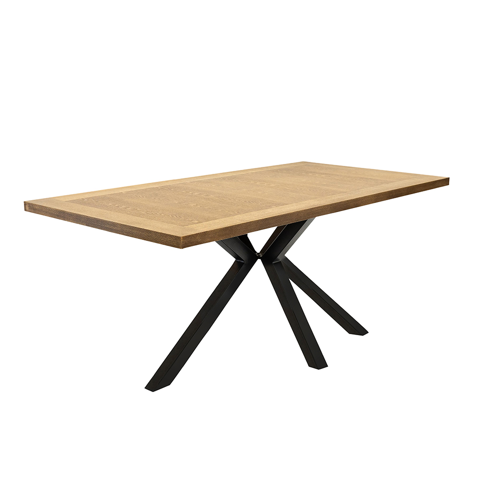 Breno Oak Veneer Dining Table with Matt Black X-Shaped Legs