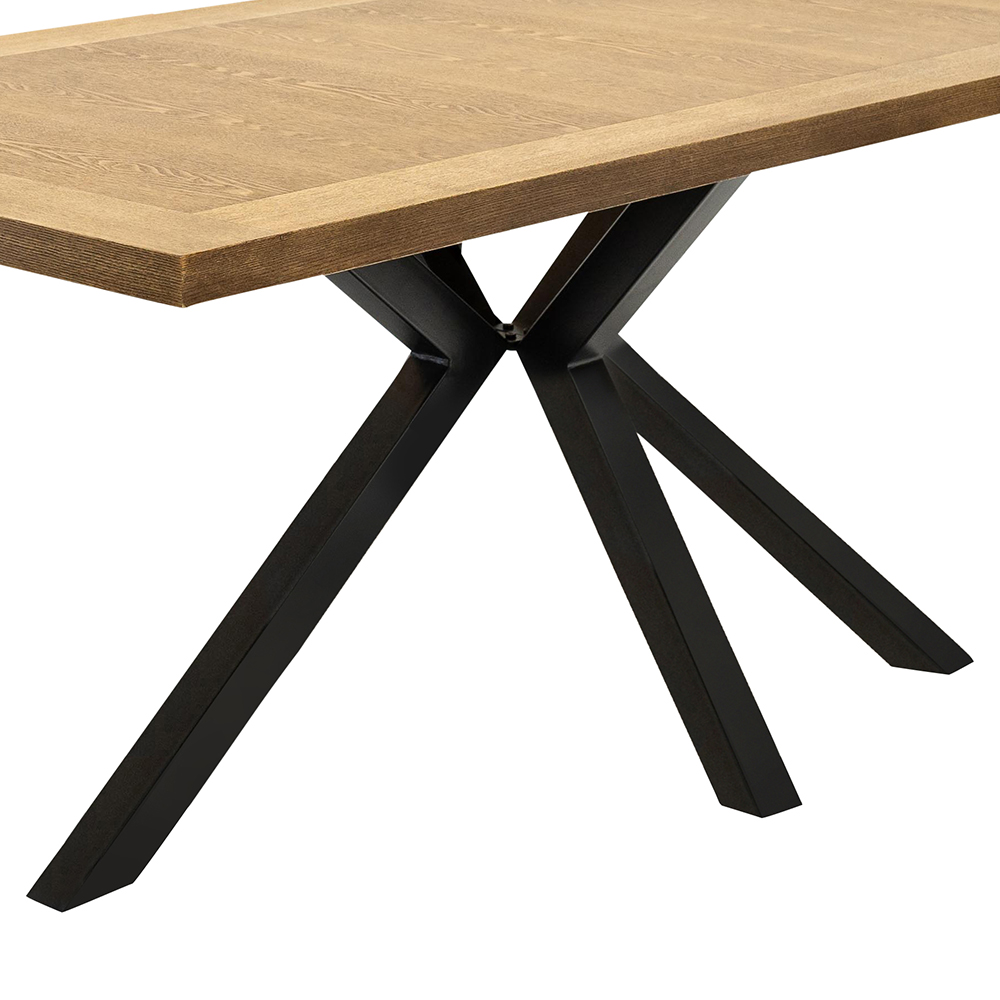 Breno Oak Veneer Dining Table with Matt Black X-Shaped Legs