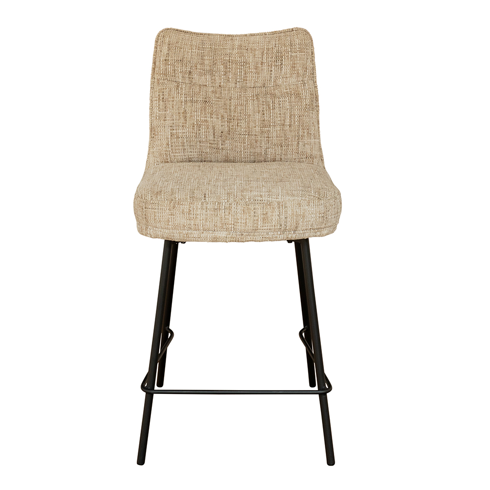 Breno Oatmeal Chenille Fabric Counter Bar Stools with Black Metal Legs in Pair