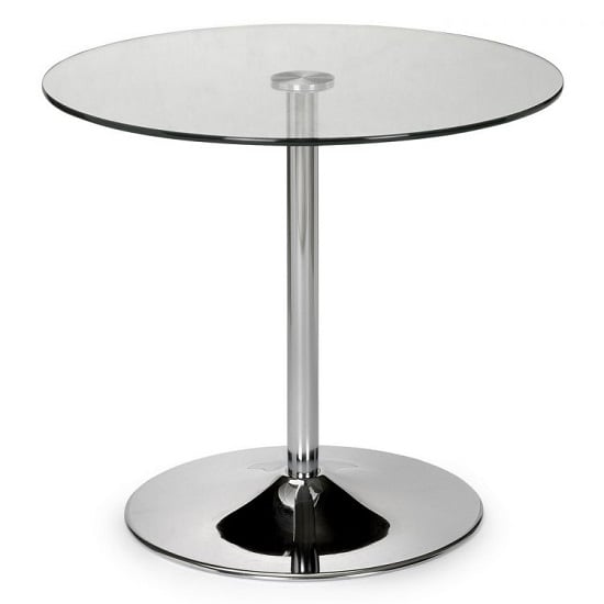 Photo of Kalei round clear glass dining table with chrome base