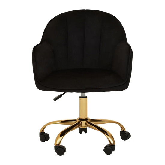 Brent Velvet Home Office Chair In Black With Gold Base