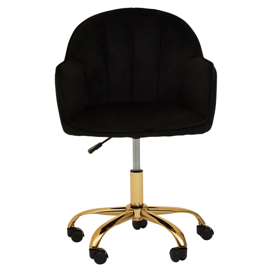 Brent Velvet Home Office Chair In Black With Gold Base