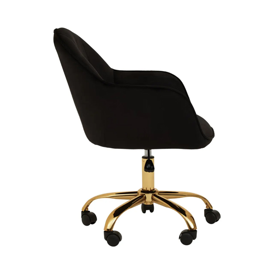 Brent Velvet Home Office Chair In Black With Gold Base