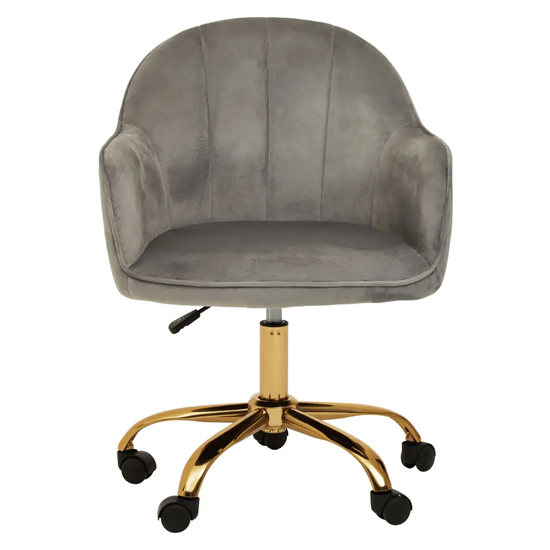 Brent Velvet Home Office Chair In Grey With Gold Base