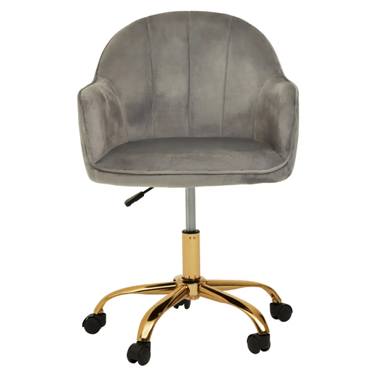 Brent Velvet Home Office Chair In Grey With Gold Base