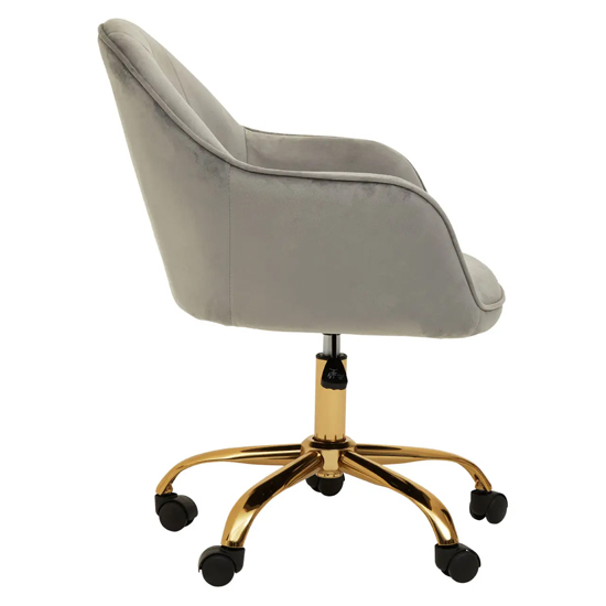 Brent Velvet Home Office Chair In Grey With Gold Base