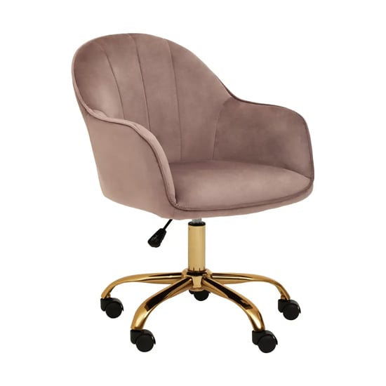 Product photograph of Brent Velvet Home Office Chair In Pink With Gold Base from Furniture in Fashion