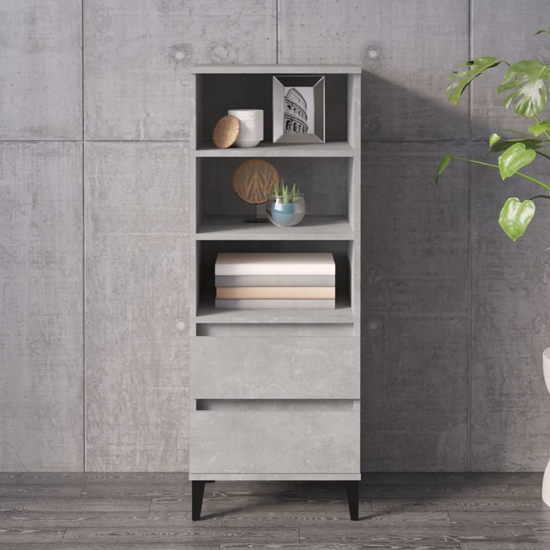 Brescia Wooden Bookcase With 2 Drawers In Concrete Effect