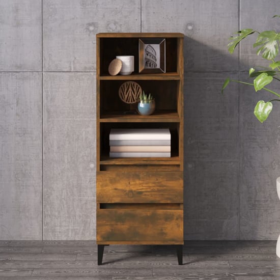 Read more about Brescia wooden bookcase with 2 drawers in smoked oak