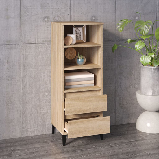 Brescia Wooden Bookcase With 2 Drawers In Sonoma Oak