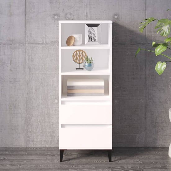 Read more about Brescia wooden bookcase with 2 drawers in white