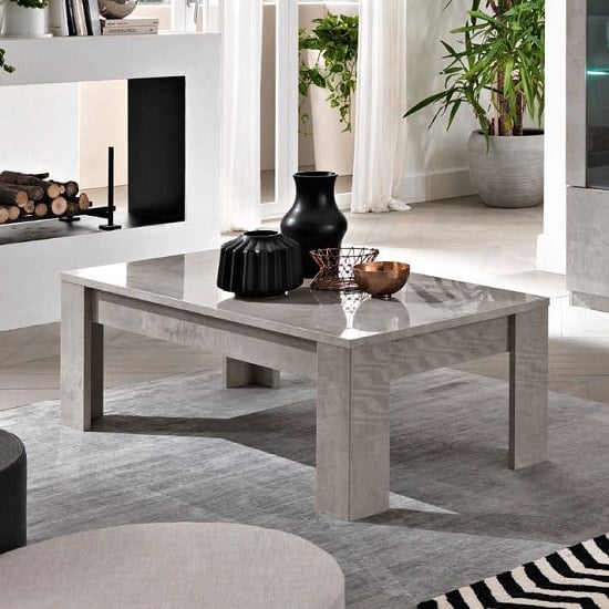 Breta Coffee Table In Grey Marble Effect With High Gloss Lacquer