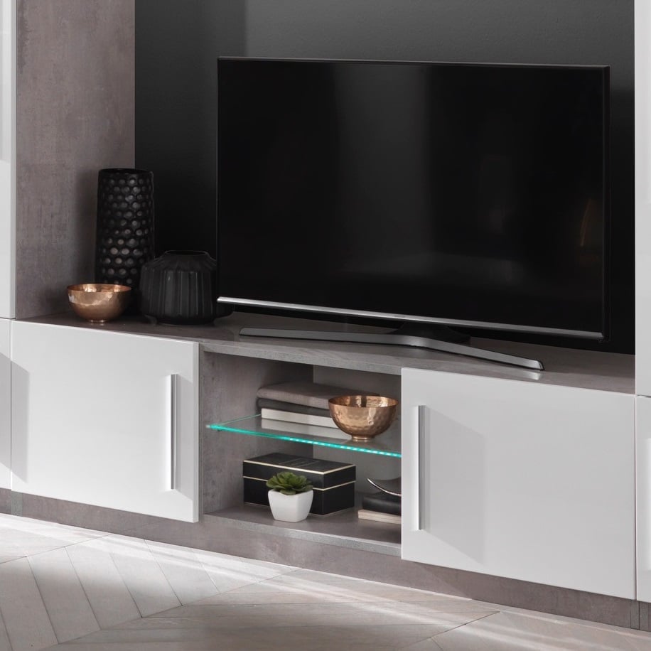 Breta Living Room Set With Display Cabinet In White Grey And LED