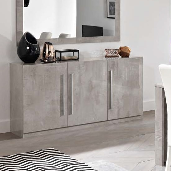 Breta Sideboard In Grey Marble Effect With High Gloss Lacquer