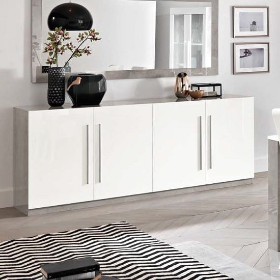 Breta Sideboard Large In White High Gloss Grey Marble Effect