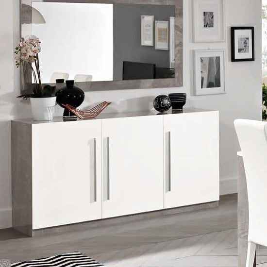 Breta Sideboard In White High Gloss With Grey Marble Effect