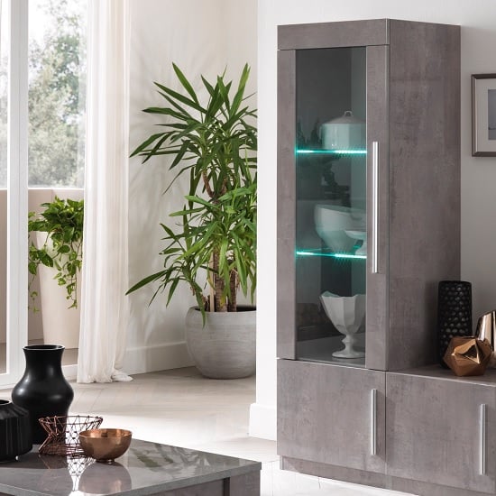 Breta Display Cabinet Grey Marble Effect With High Gloss And LED