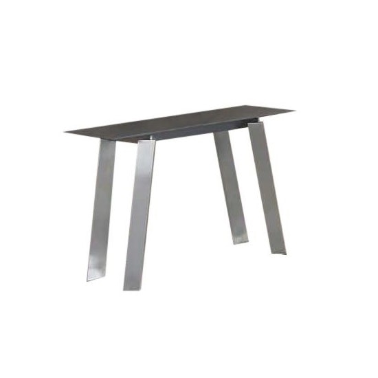 Breton Glass Console Table In Grey Ceramic Brushed Steel Legs FiF