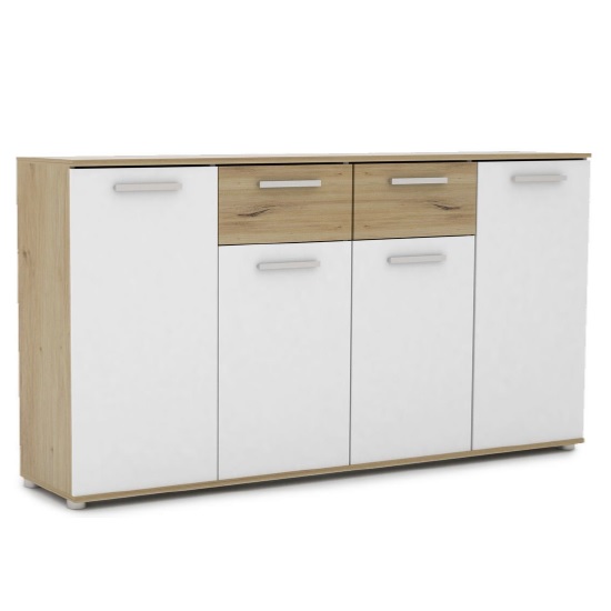 Photo of Breva wooden sideboard in artisan oak and white with 4 doors