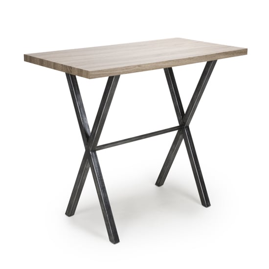 Brasilia Wooden Bar Table In Oak With Black Metal Legs