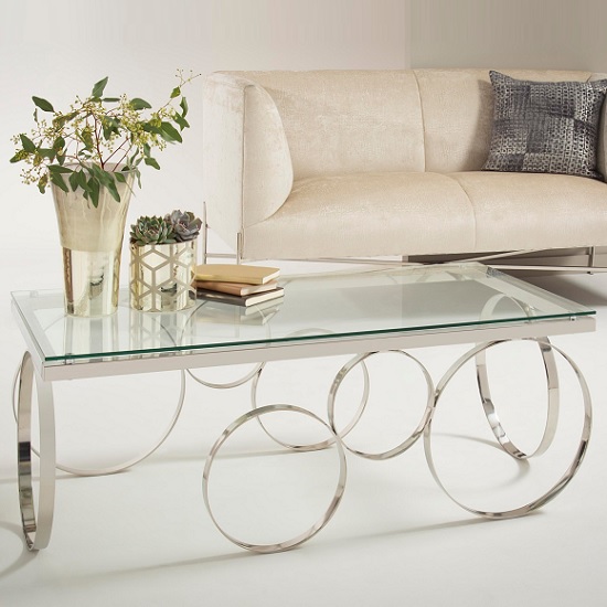 Brevix Glass Coffee Table Rectangular In Clear With Silver Frame