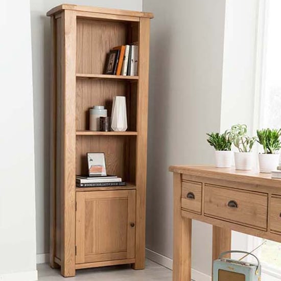 Photo of Brex tall wooden bookcase with 1 door in natural