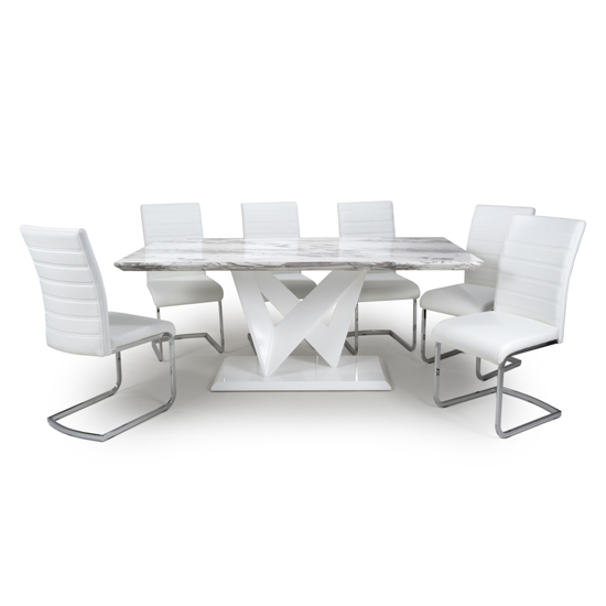 Somra Large Gloss Dining Table With 6 Conary White Chairs