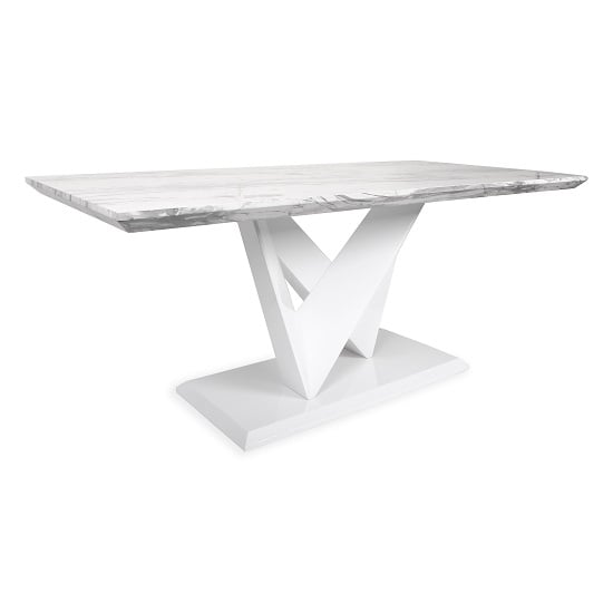 Somra Large Gloss Marble Effect Dining Table With White Frame