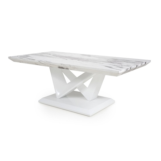 Somra Gloss Marble Effect Coffee Table With White Leg Frame_2