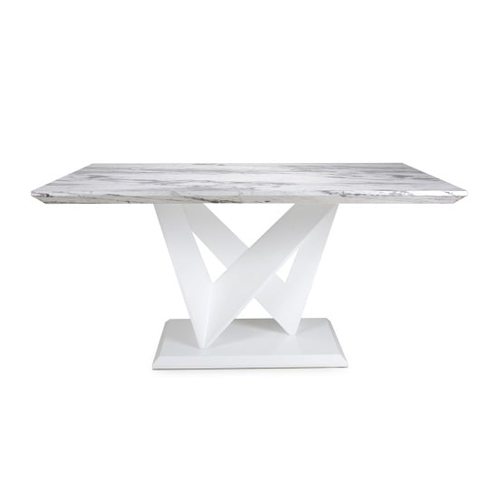Somra Medium Gloss Marble Effect Dining Table With White Frame_2