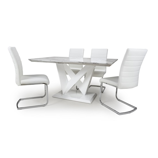 Brezza Gloss Marble Effect Dining Table With 4 White Chairs