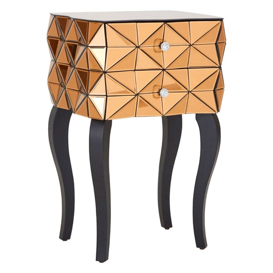 Product photograph of Brice Mirrored Glass Bedside Cabinet With 2 Drawers In Copper from Furniture in Fashion
