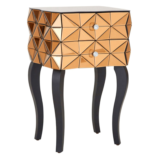 Brice Mirrored Glass Bedside Cabinet With 2 Drawers In Copper thumbnail