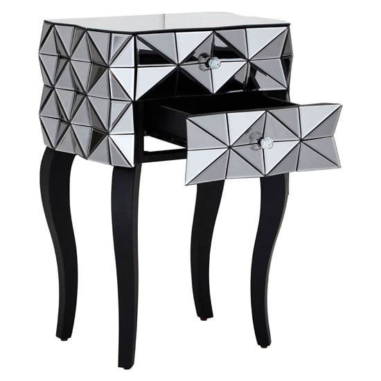 Brice Mirrored Glass Bedside Cabinet With 2 Drawers In Silver_2