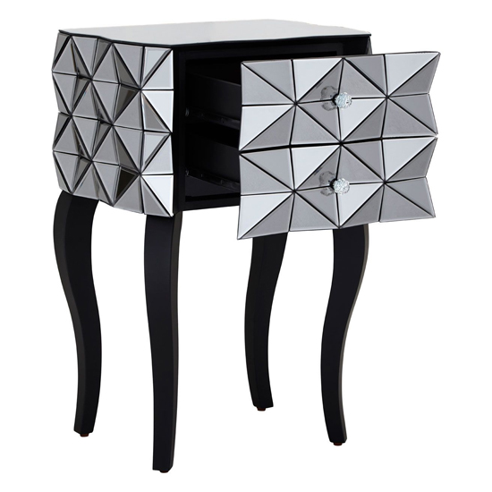 Brice Mirrored Glass Bedside Cabinet With 2 Drawers In Silver_3