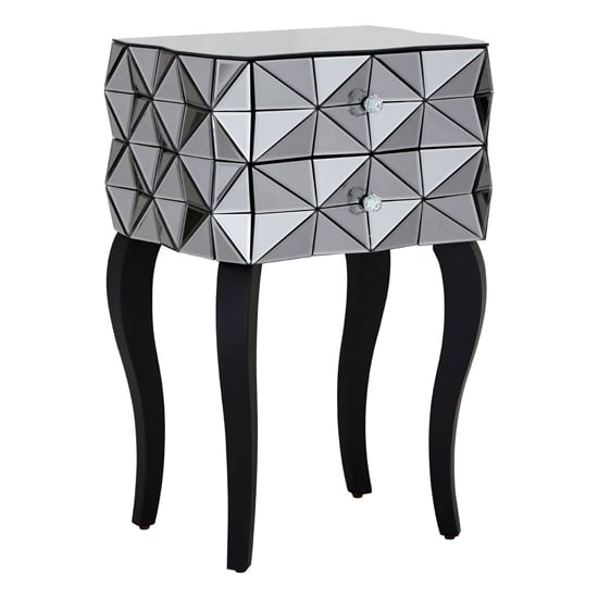 Brice Mirrored Glass Bedside Cabinet With 2 Drawers In Silver