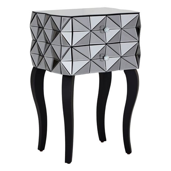 Photo of Brice mirrored glass bedside cabinet with 2 drawers in silver