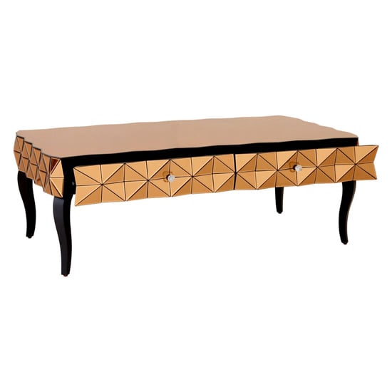 Brice Rectangular Mirrored Glass Coffee Table In Copper