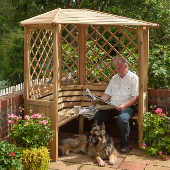 Bridgend Wooden Arbour In Natural Timber With Open Slatted Roof_2